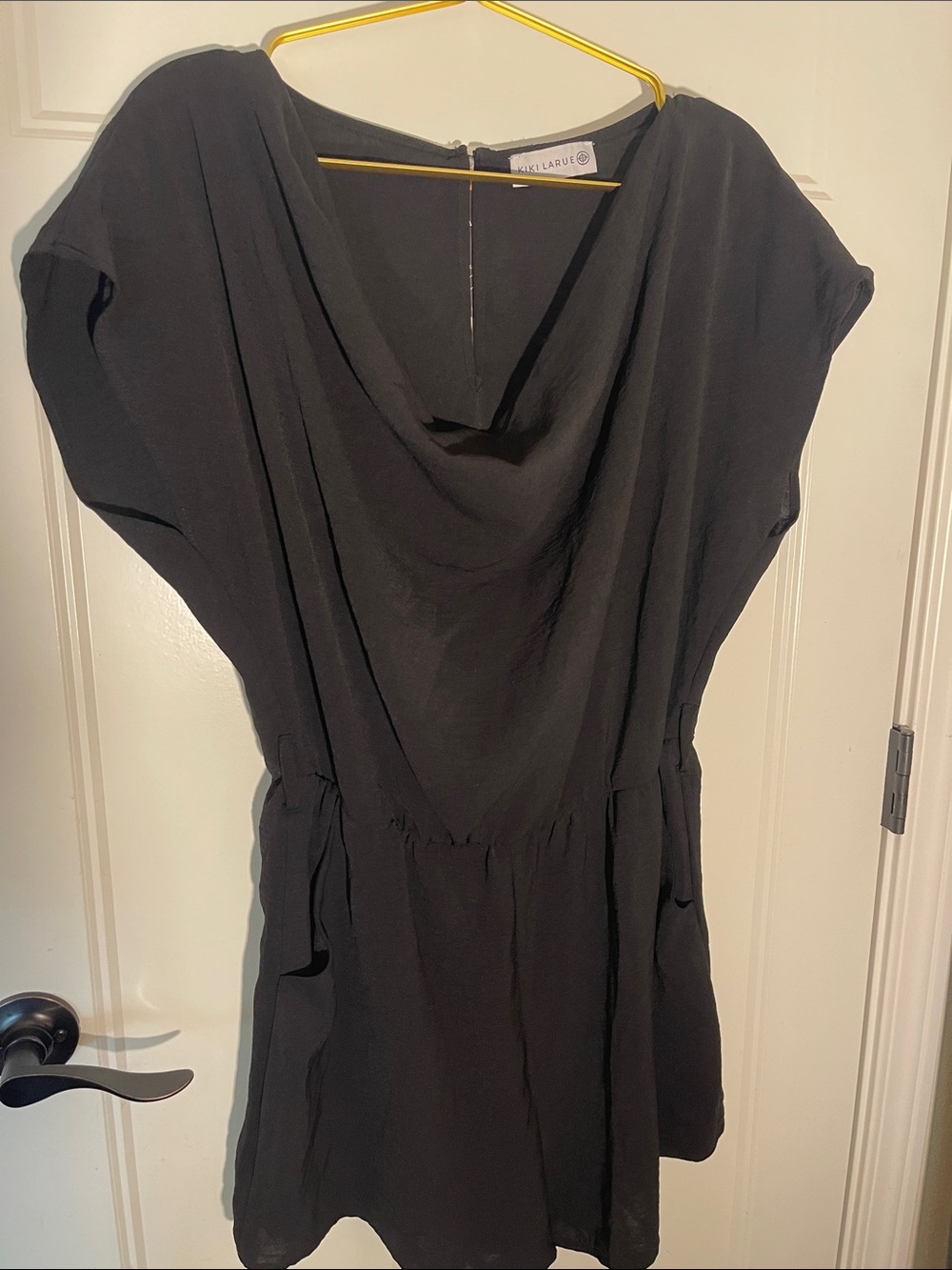 Kiki Larue Black Cowl-Neck Romper with Elastic Waist- belt missing